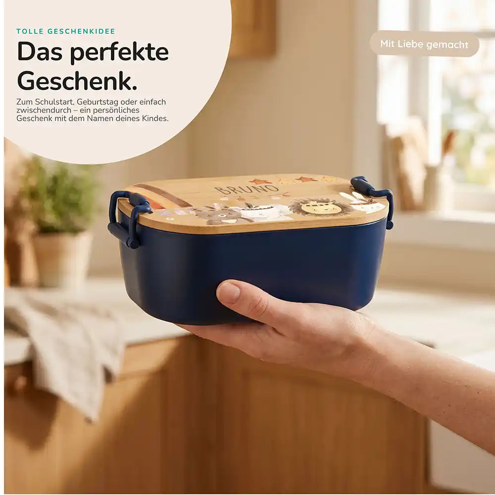 Brotdose Kinder personalisiert Safari Boho, Geschenk zum Schulstart mit Wunschname