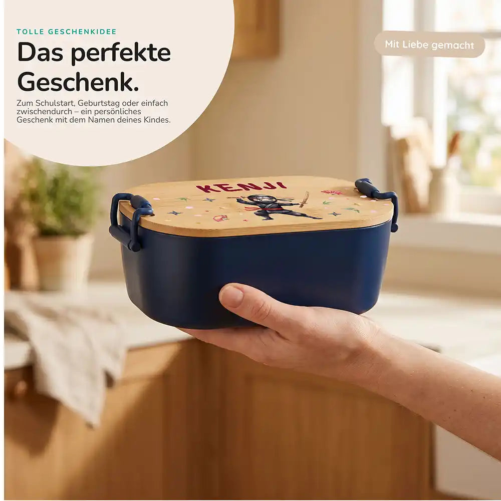 Brotdose Kinder personalisiert Ninja, Geschenk zum Schulstart mit Wunschname