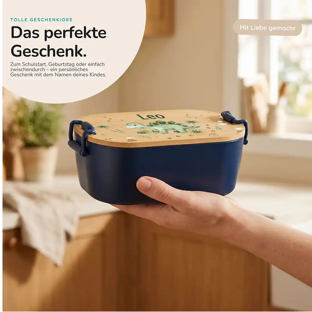 Brotdose Kinder personalisiert Dinosaurier, Geschenk zum Schulstart mit Wunschname
