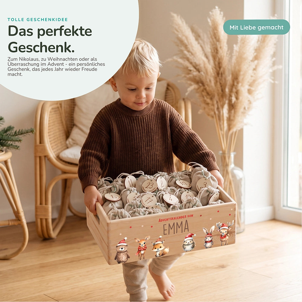 Personalisierter Adventskalender zum Befüllen - Tierfamilie Weihnachten