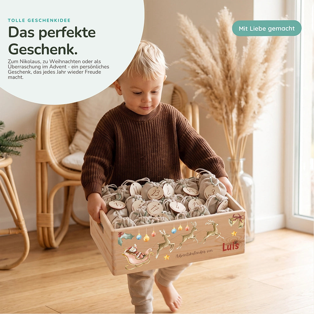 Personalisierter Adventskalender zum Befüllen - Rentier mit Schlitten