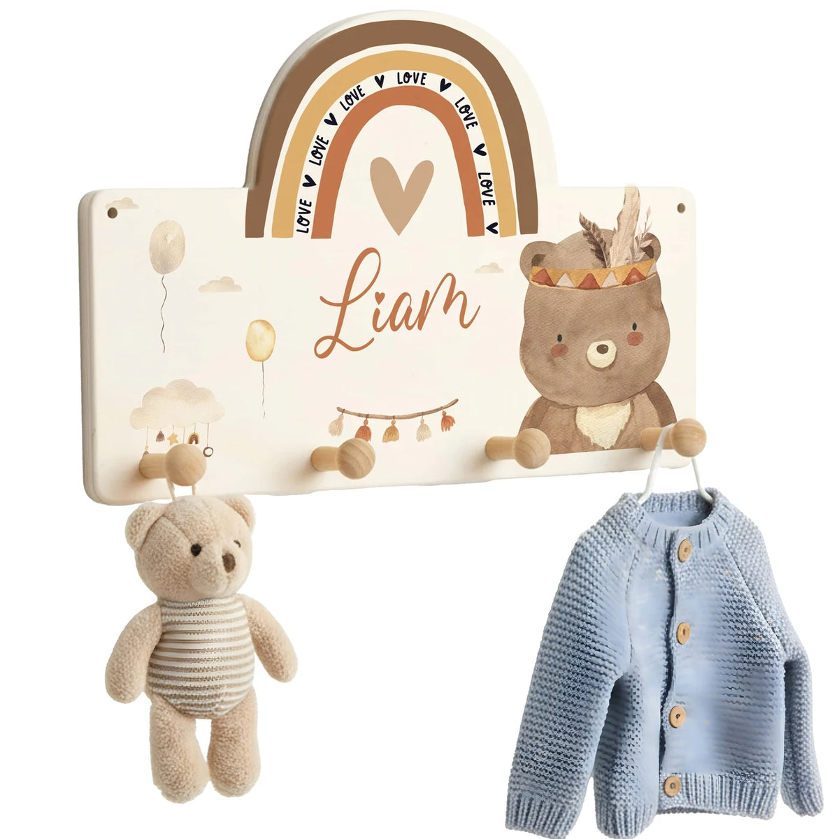 Kindergarderobe Holz personalisiert - Bär