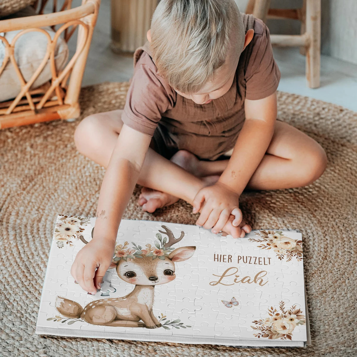Kinderpuzzle personalisiert mit Namen - Baby Reh