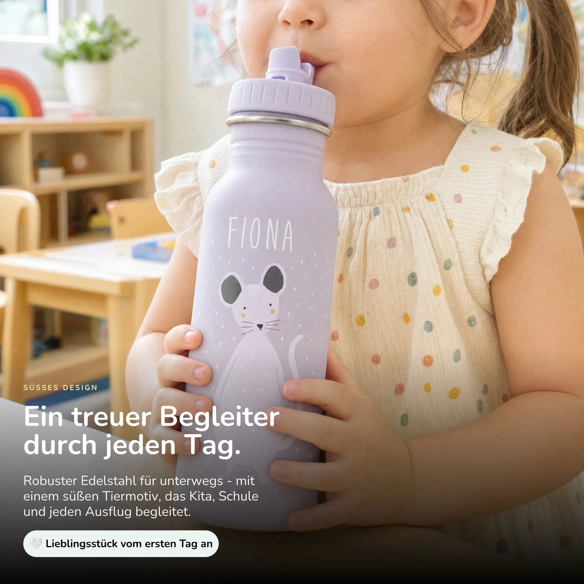 Trixie Trinkflasche Kinder Maus, 500 ml Edelstahlflasche mit Namen