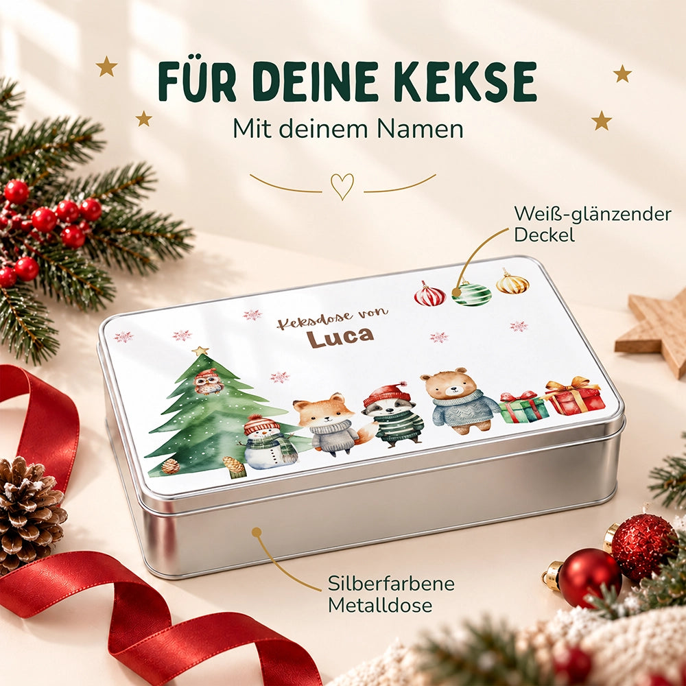 Keksdose aus Metall personalisiert - Kleine Weihnachtsfreunde