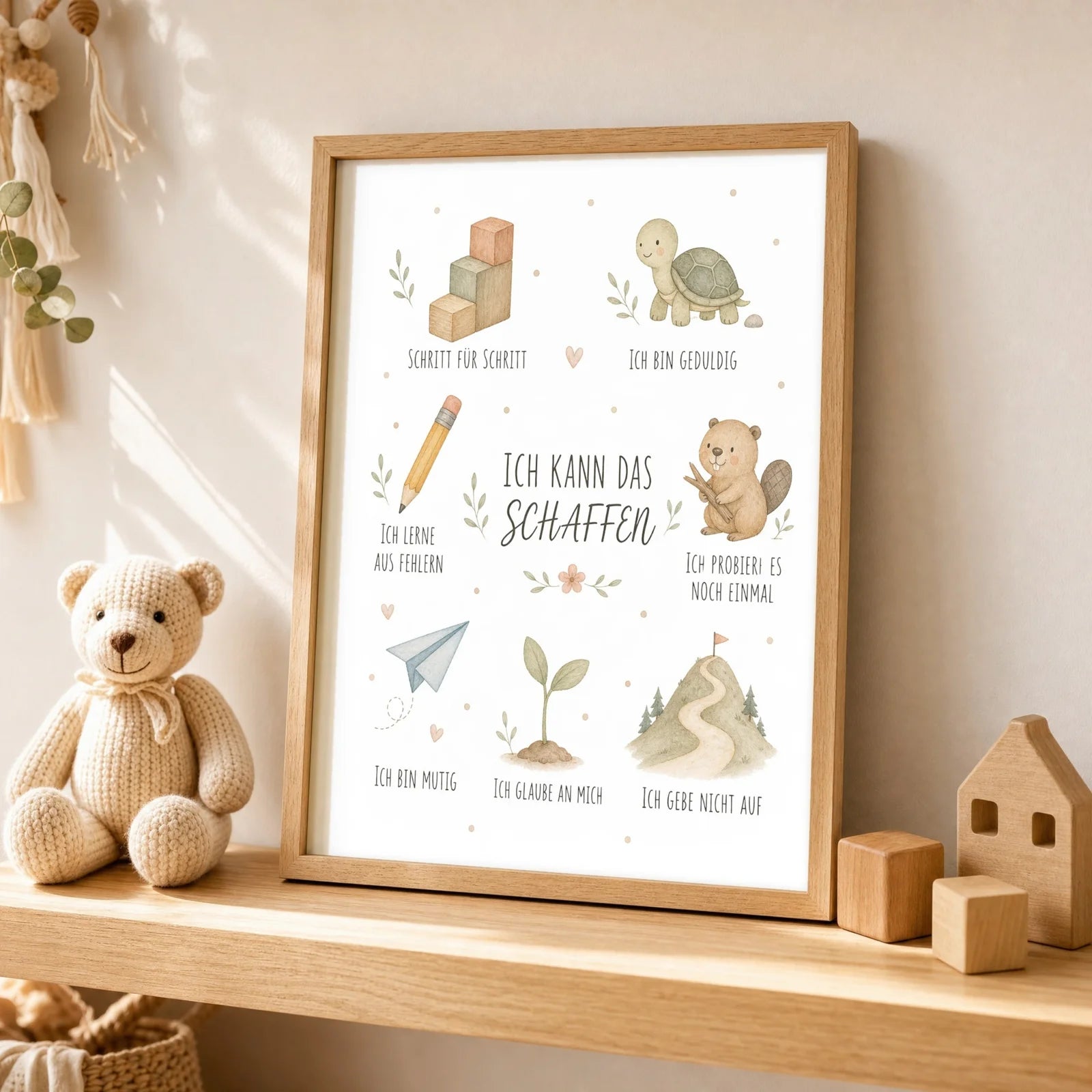 Affirmationsposter Kinderzimmer Collage Ich kann das schaffen, als Wandbild über der Spielecke