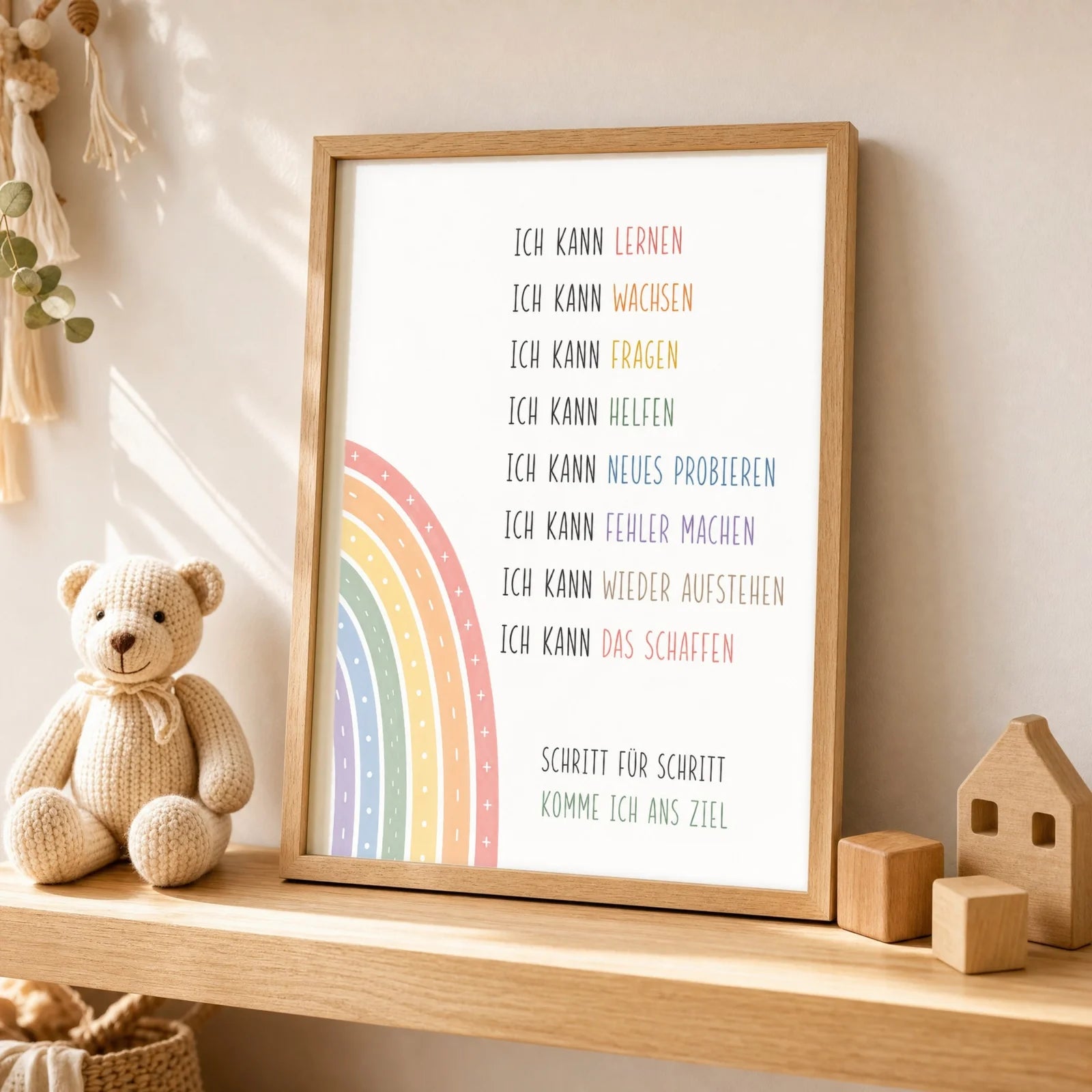 Affirmationsposter Kinderzimmer Minimal Ich kann, als Wandbild über der Spielecke