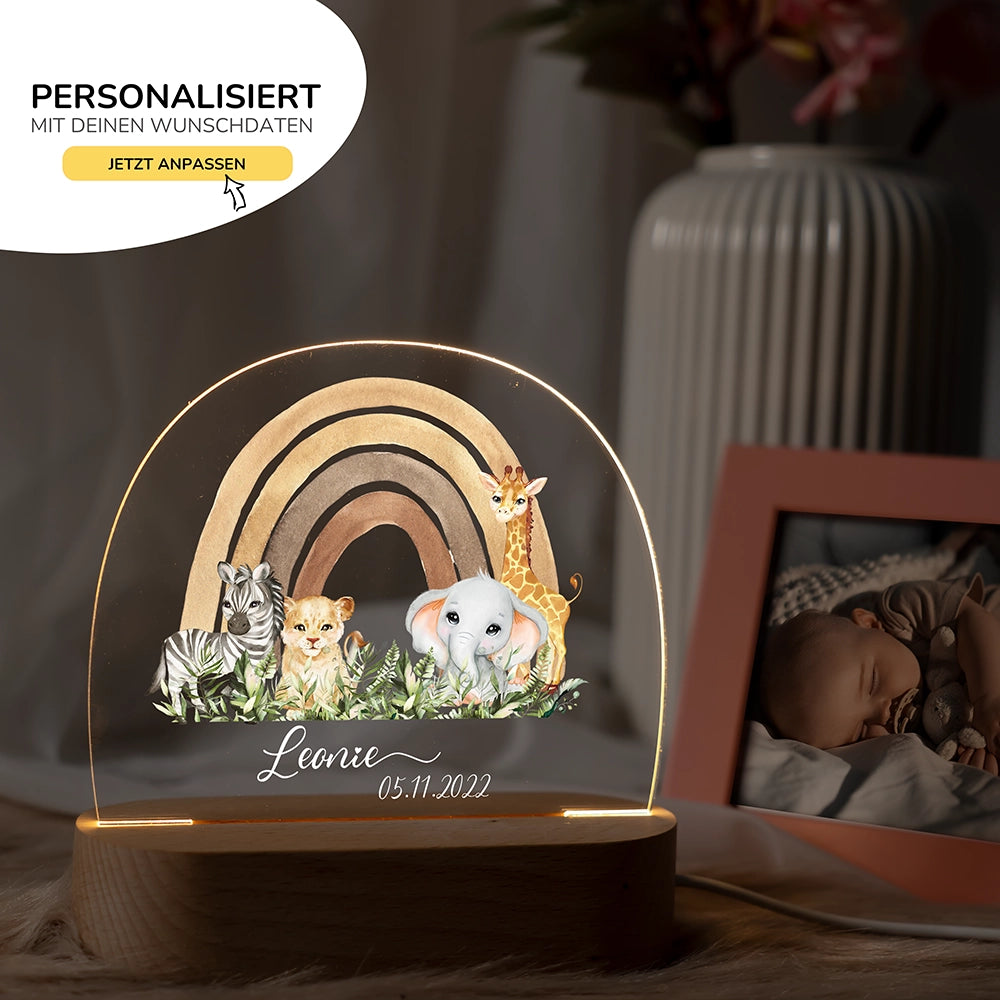 Nachtlicht Regenbogen mit Namen im Kinderzimmer – personalisiertes Geschenk zur Geburt