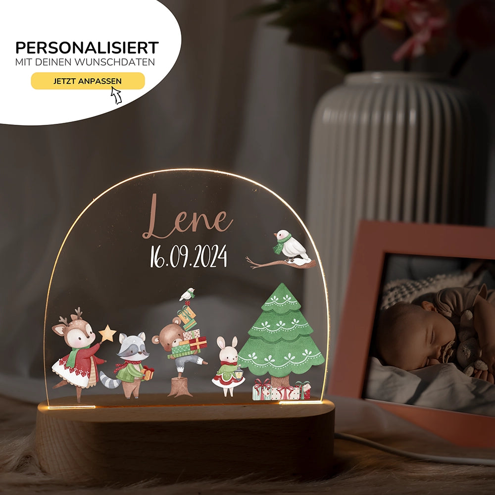 Nachtlicht Weihnachten mit Namen im Kinderzimmer – personalisiertes Geschenk zur Geburt