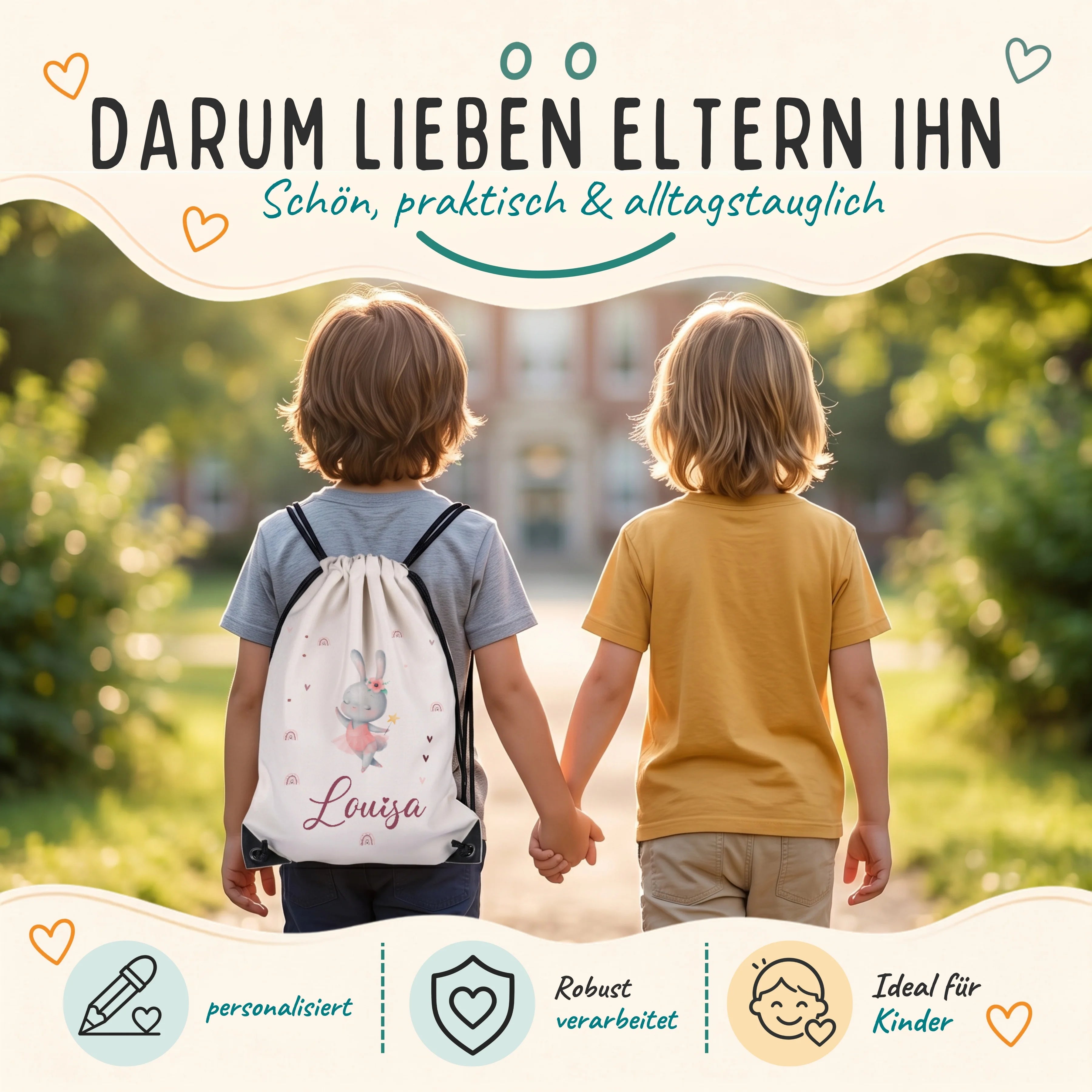 Personalisierter Turnbeutel Zauberhase, robuster Begleiter für Kita, Schule und Sport