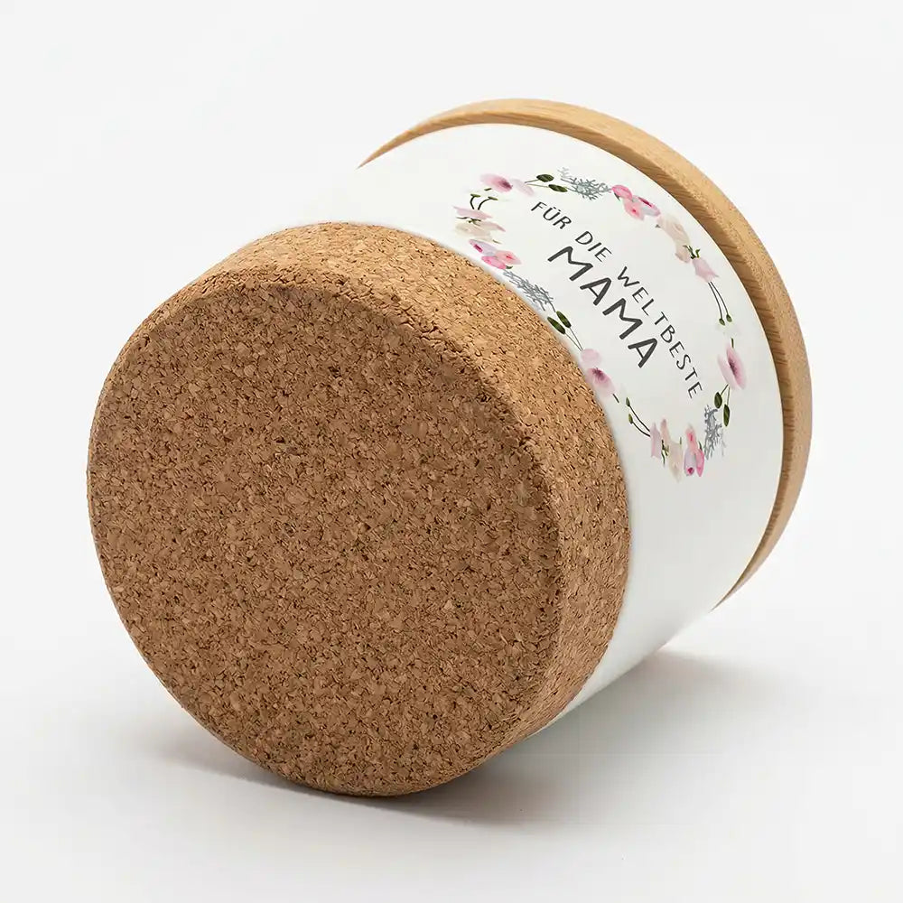 Duftkerze Vanille Keramik Mama Blumenkranz – Geschenk in Kraftpapier