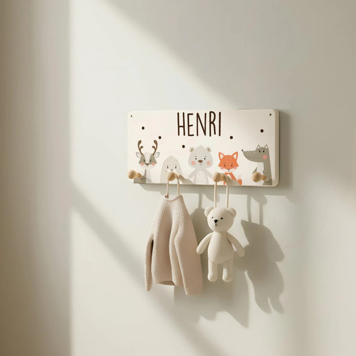 Kindergarderobe Holz personalisiert - Wintertiere