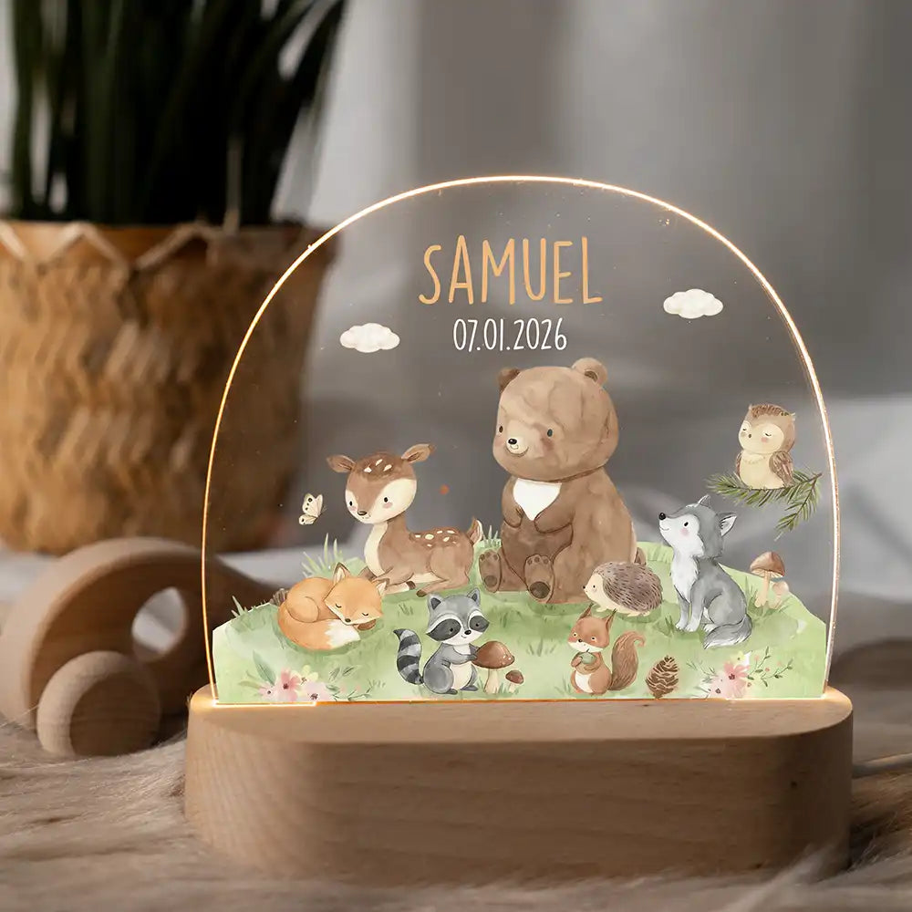 Nachtlicht Kinder personalisiert - Glückliche Waldfreunde