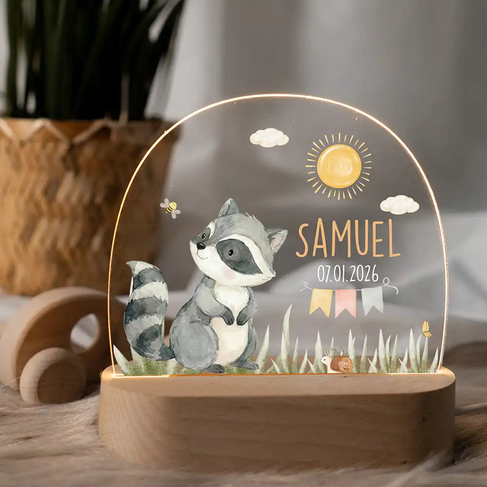 Nachtlicht Kinder personalisiert - Fröhlicher Waschbär