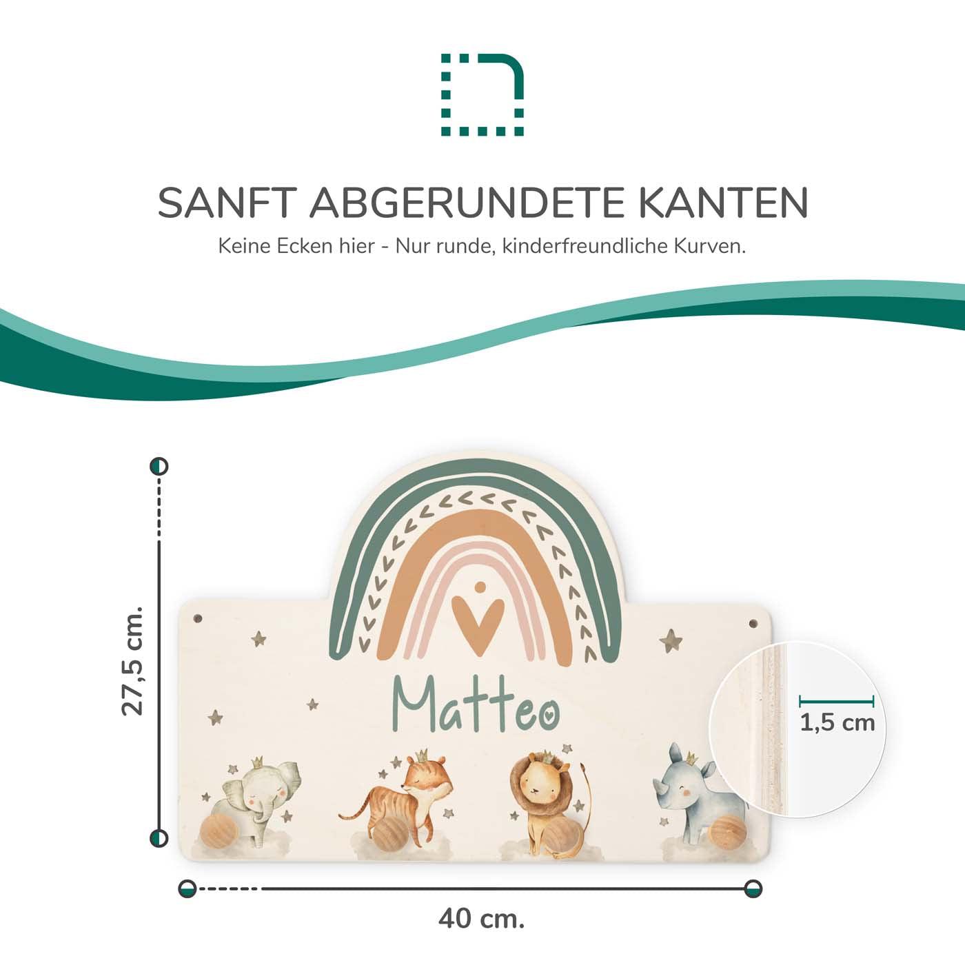 children's coat rack with rainbow and tierfamilie