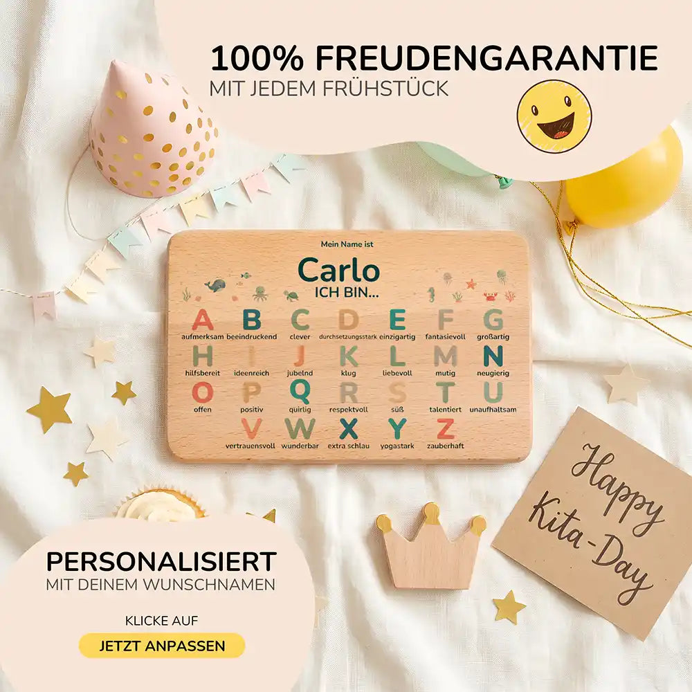 ABC Brettchen Kinder personalisiert Safari Tiere – Geburtstags-Komposition Kita