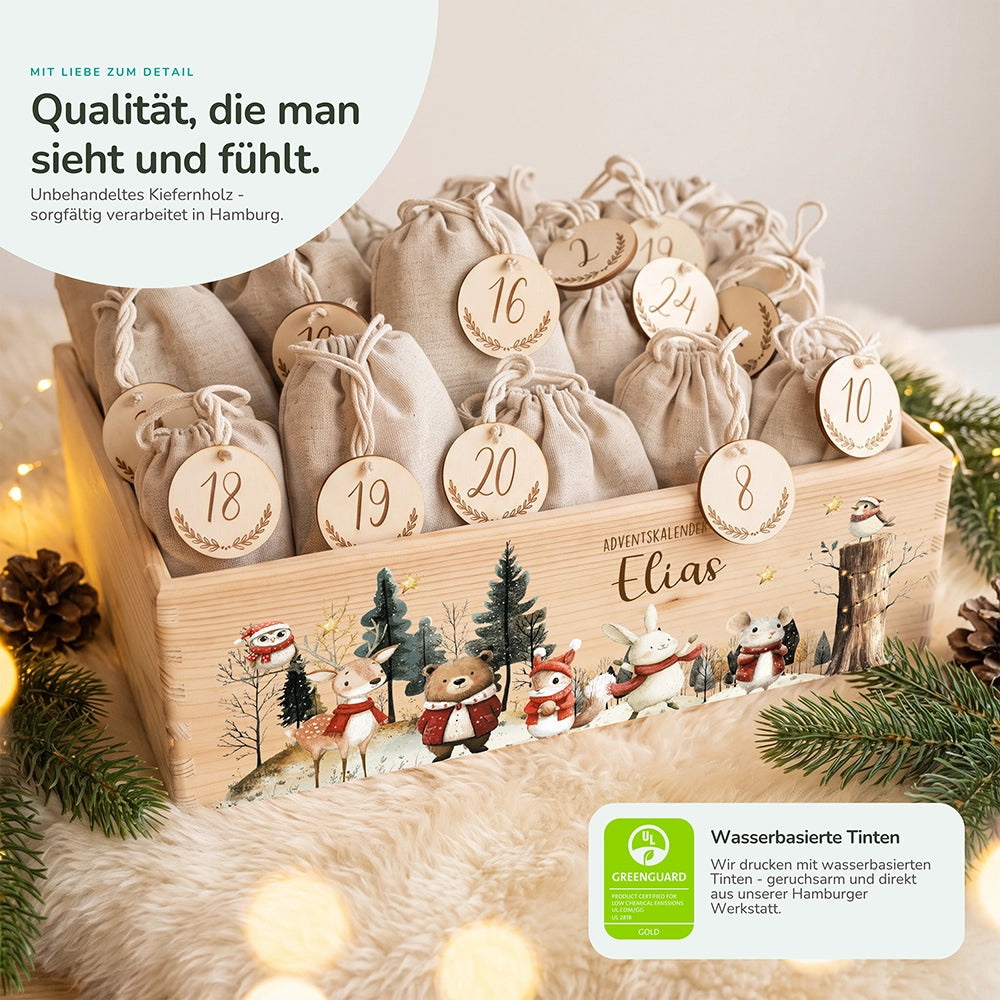 Adventskalender zum Befüllen "Weihnachten im Winterwald" personalisiert