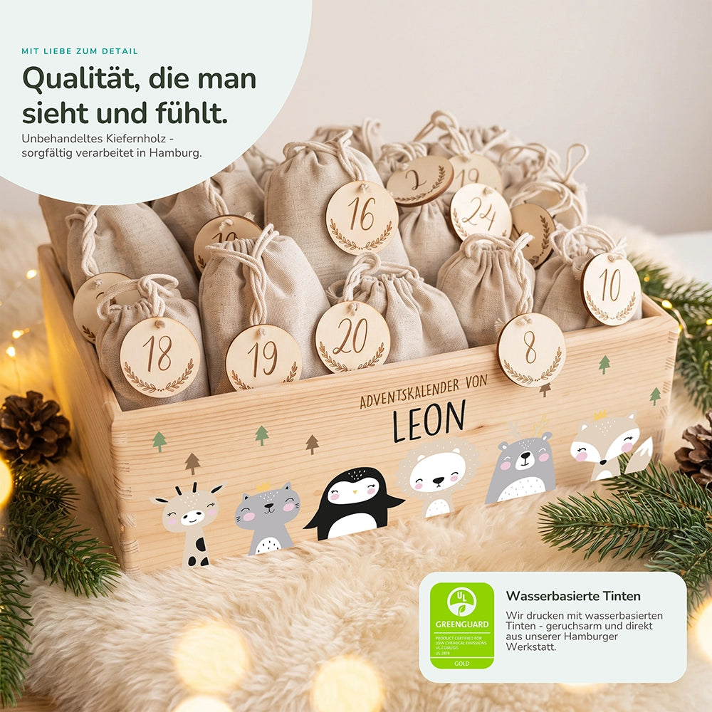 Personalisierter Adventskalender zum Befüllen - Winter Tierfamilie