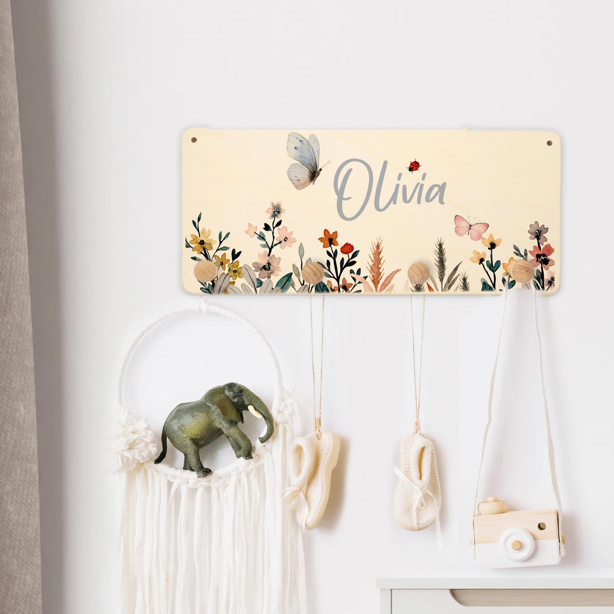 Kindergarderobe Holz personalisiert - Flora