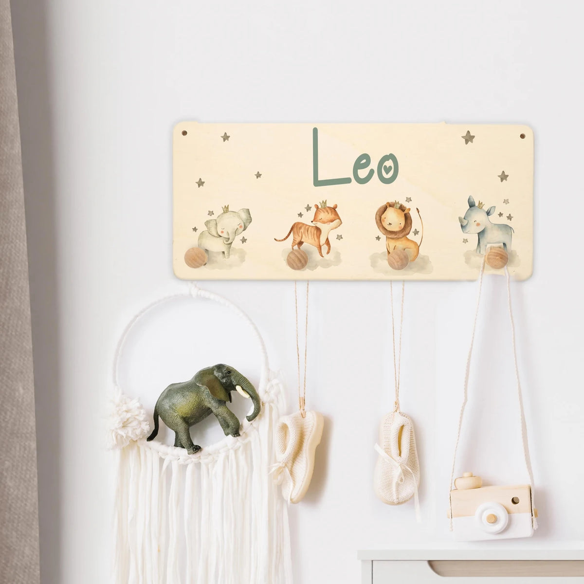 Kindergarderobe Holz personalisiert - Safari