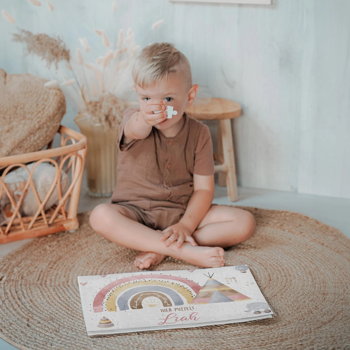 Kinderpuzzle personalisiert mit Namen - Regenbogen Tipi