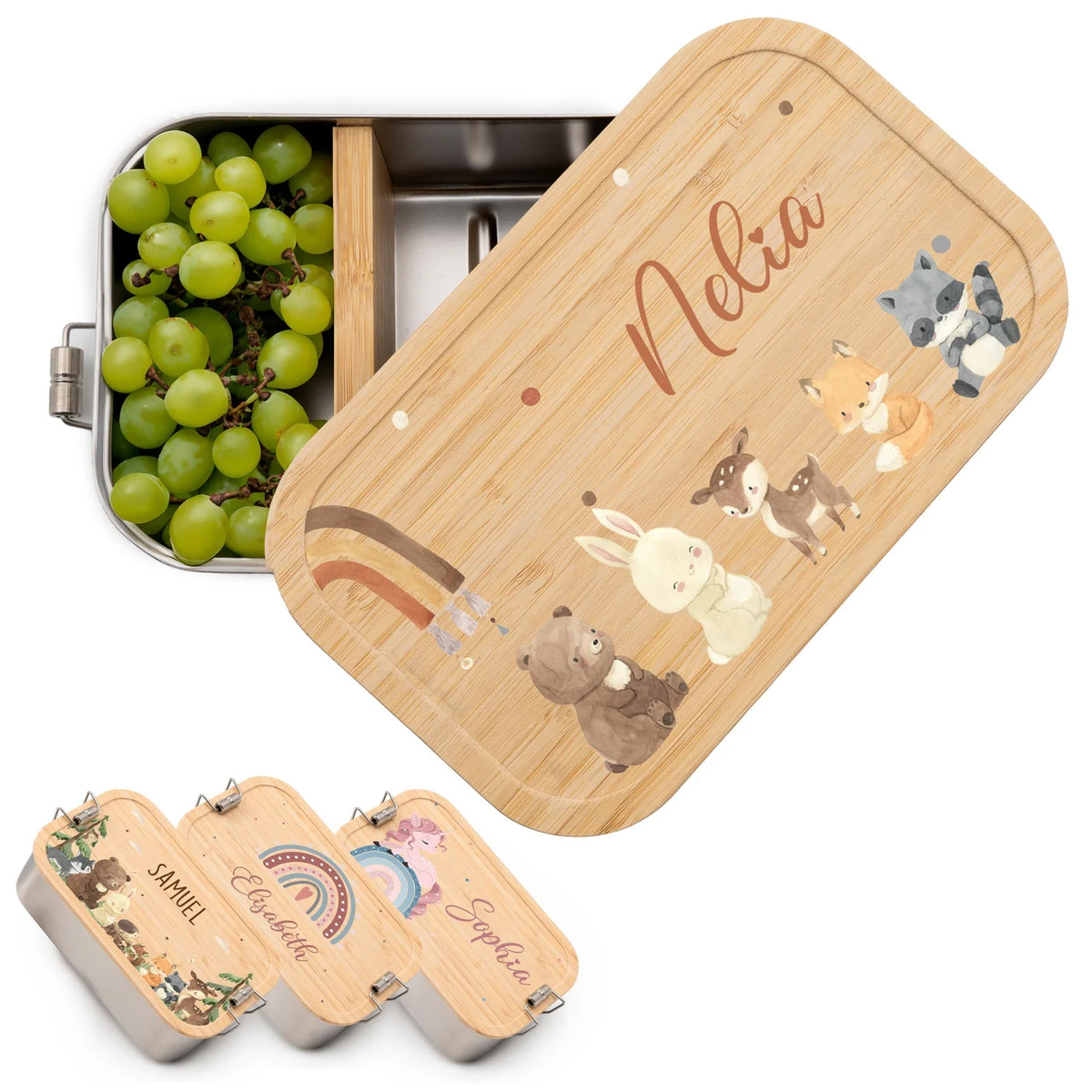 Brotdose Kinder personalisiert - Boho Tierfamilie Regenbogen