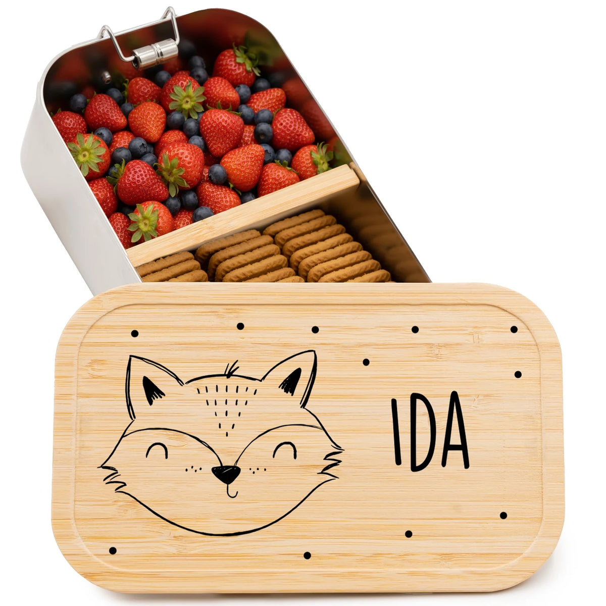 Brotdose personalisiert Fuchsgesicht graviert