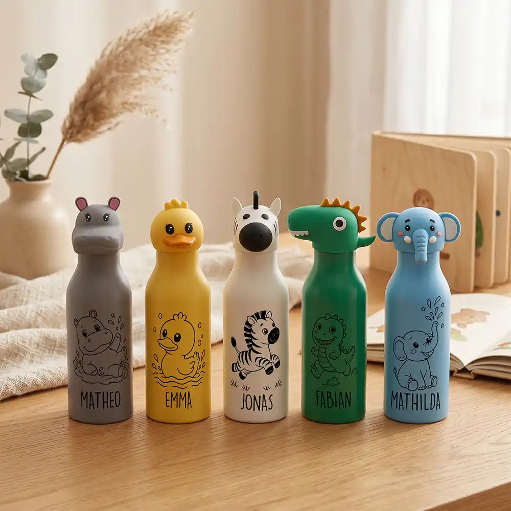 Personalisierte Trinkflasche Kinder Ente, Wasserflasche für die Schule