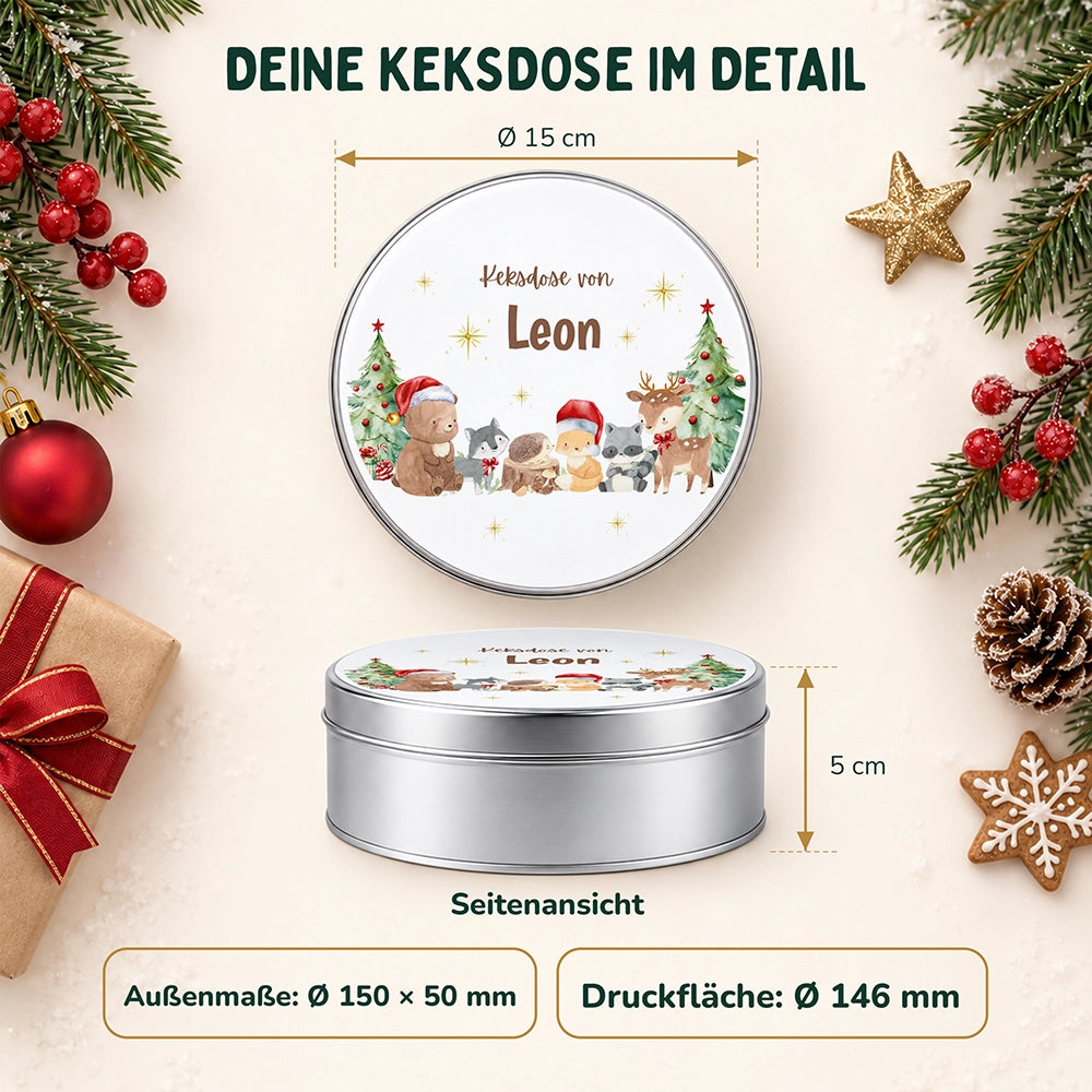Keksdose aus Metall personalisiert - Weihnachtliche Waldtiere