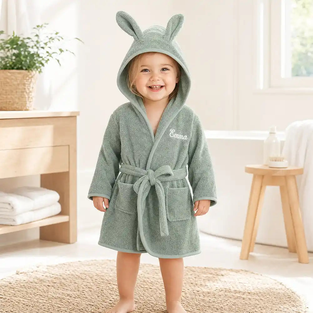 Kinderbademantel mit Namen Jollein Mintgrün, für Mädchen, mit Kapuze