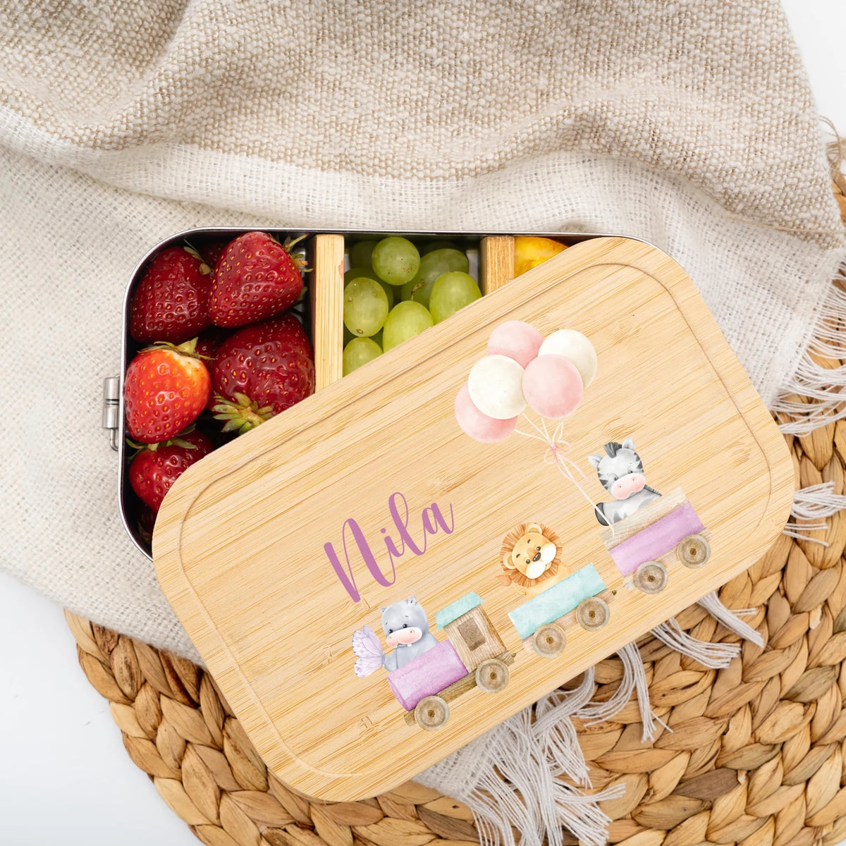 Brotdose Kinder personalisiert - Tiere Eisenbahn