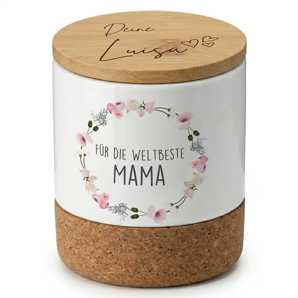 Duftkerze Vanille Keramik Mama Blumenkranz – Dreiviertel-Ansicht Keramikbecher