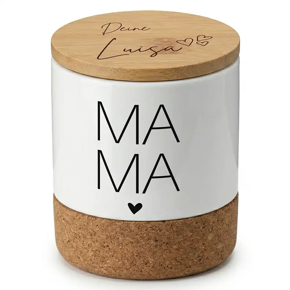 Duftkerze Vanille Keramik Mama Typografie – Dreiviertel-Ansicht Keramikbecher
