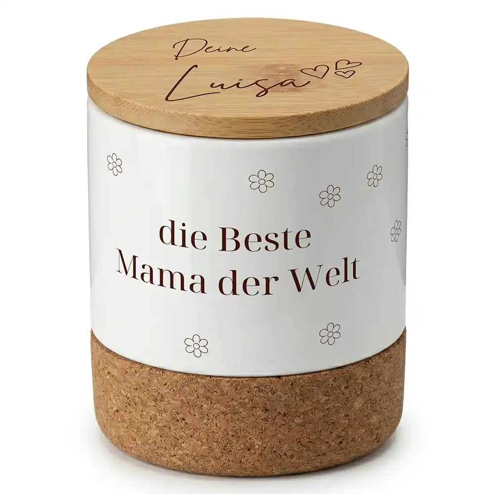 Duftkerze Vanille Keramik Beste Mama Blümchen – Dreiviertel-Ansicht Keramikbecher