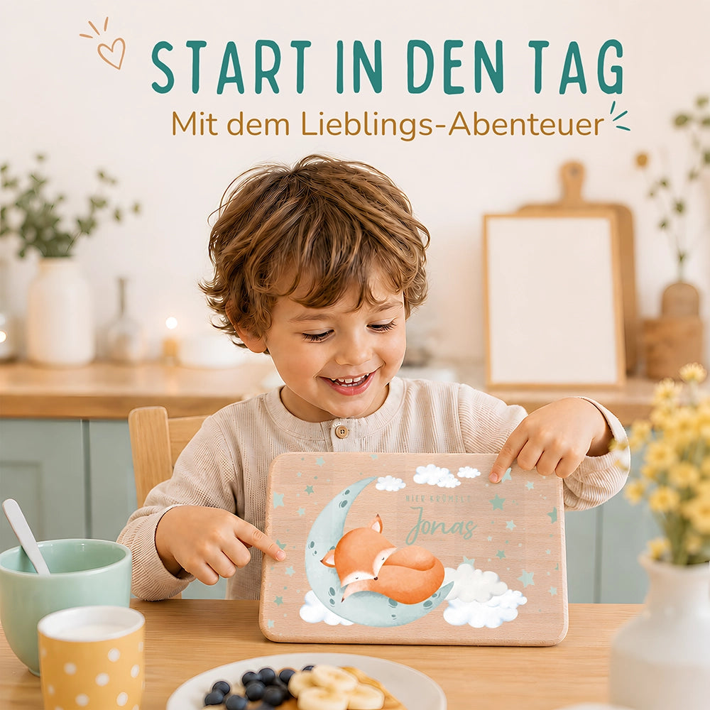 Schneidebrett Holz personalisiert - Baby Fuchs