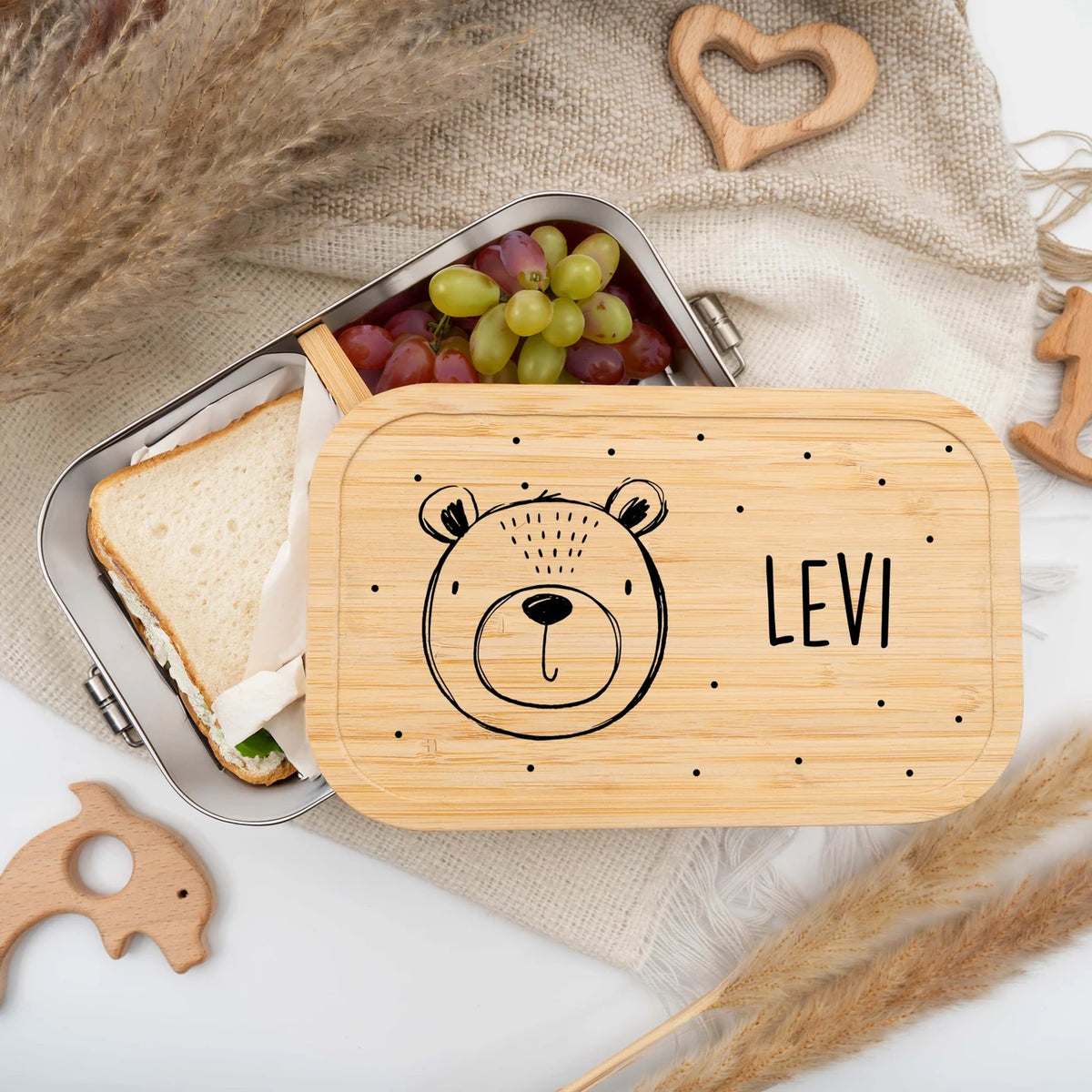 Brotdose personalisiert Bärengesicht graviert