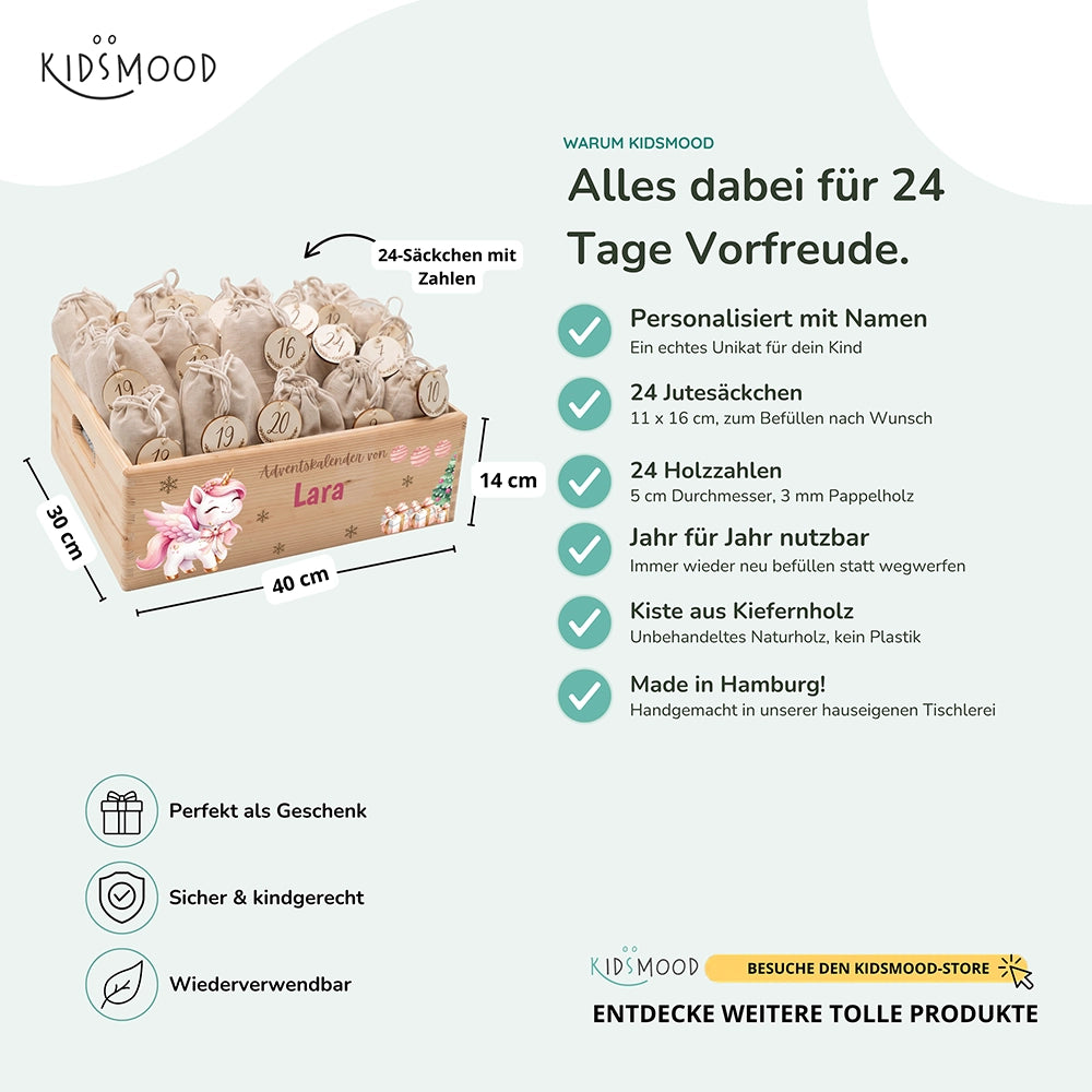 Personalisierter Adventskalender zum Befüllen - Einhorn