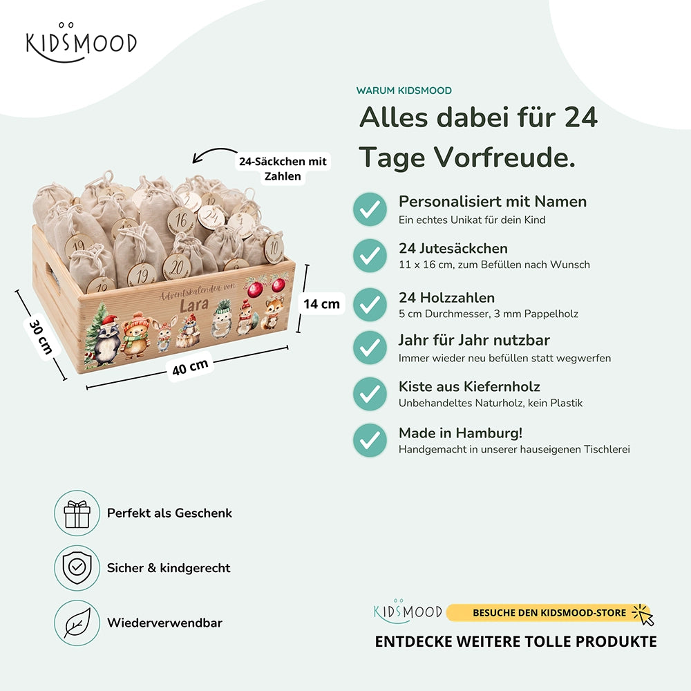 Personalisierter Adventskalender zum Befüllen - Weihnachten Tiere