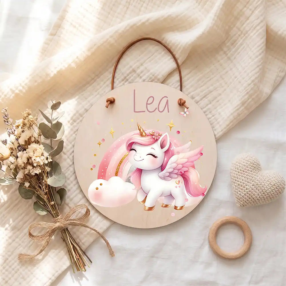 Türschild Kinderzimmer Einhorn, zum Aufhängen an Tür, Wand oder Haken