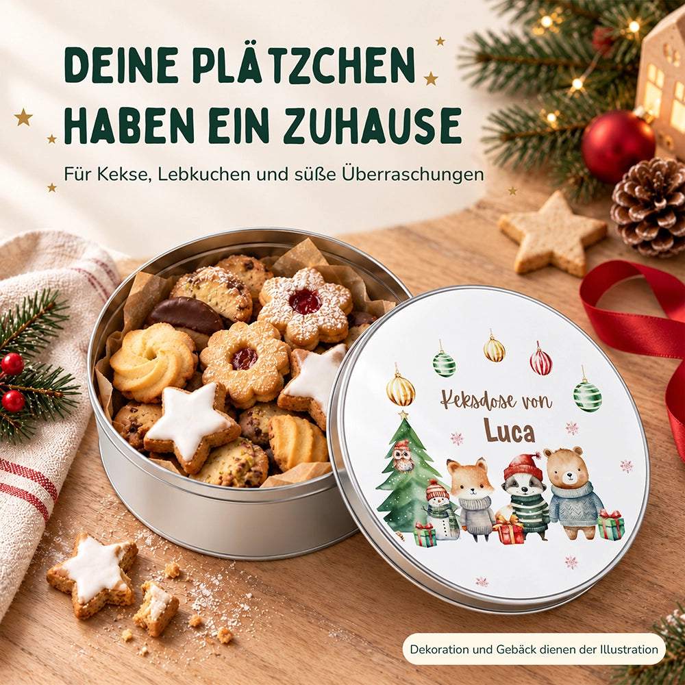 Keksdose aus Metall personalisiert - Zauberhafte Wintertiere