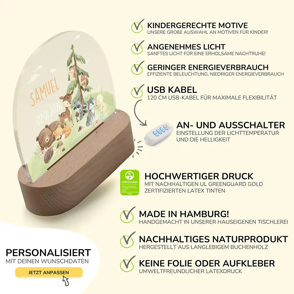 Nachtlicht Kinder personalisiert - Kleine Waldwunder