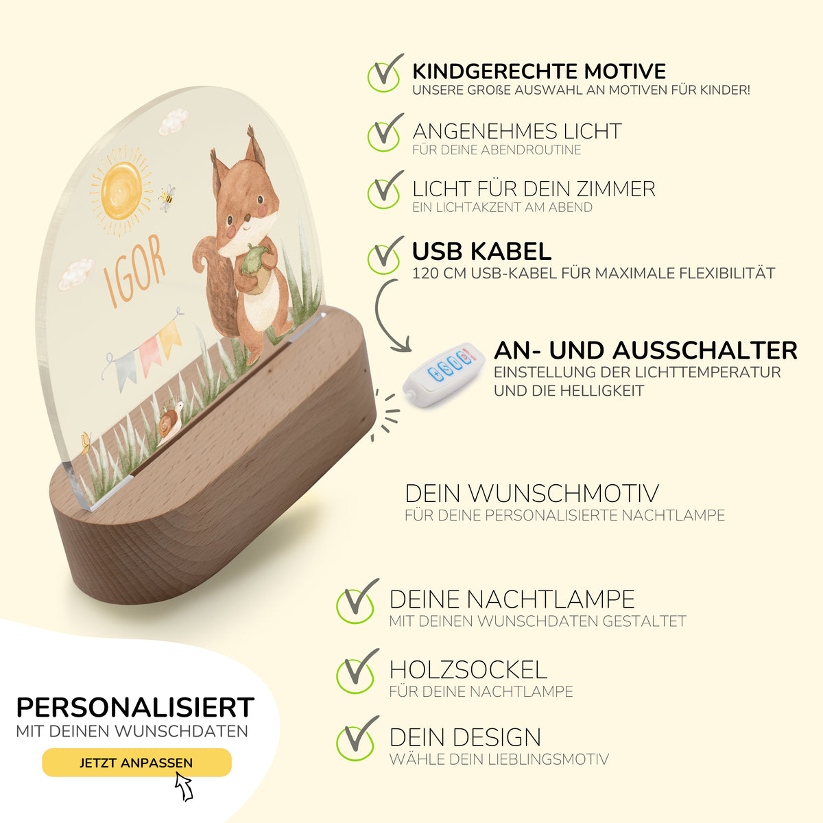 Nachtlicht Kinder personalisiert - Zauberhaftes Eichhörnchen