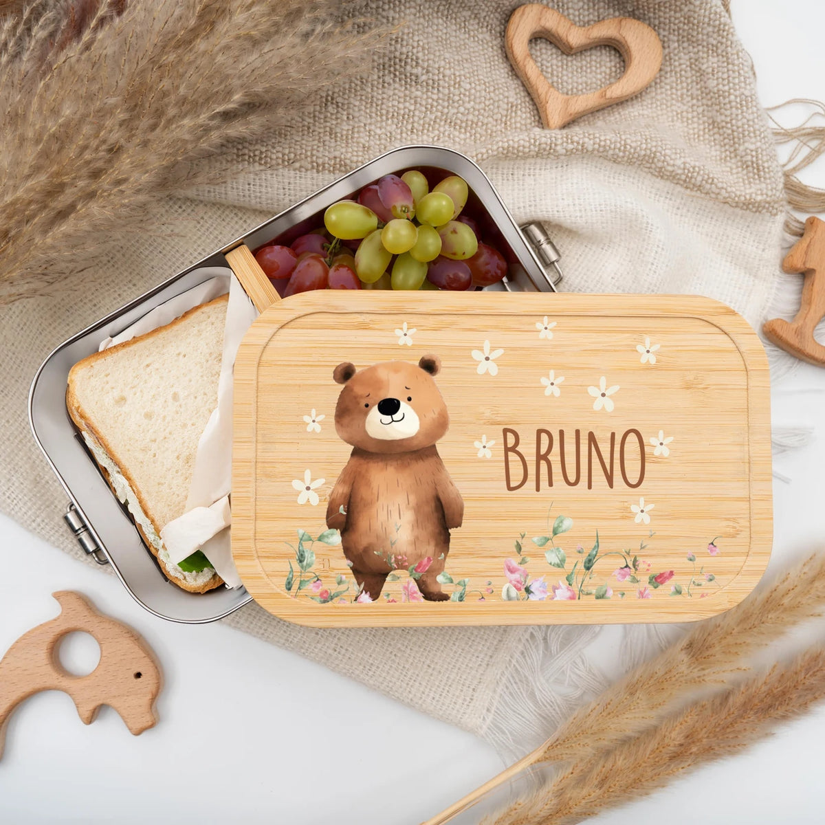 Brotdose personalisiert Bär Blumenwiese