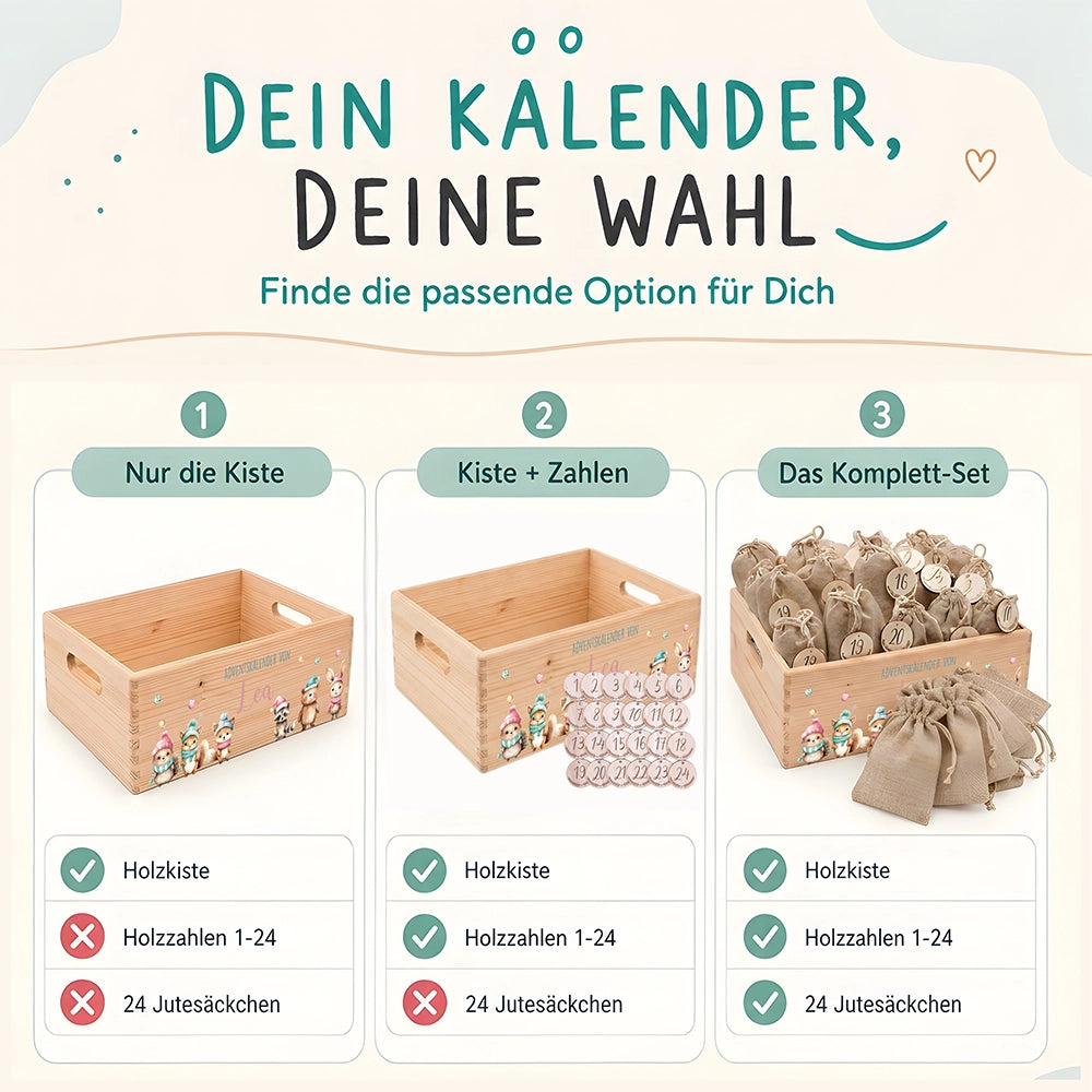 Personalisierter Adventskalender zum Befüllen - niedliche Tiere Weihnachten