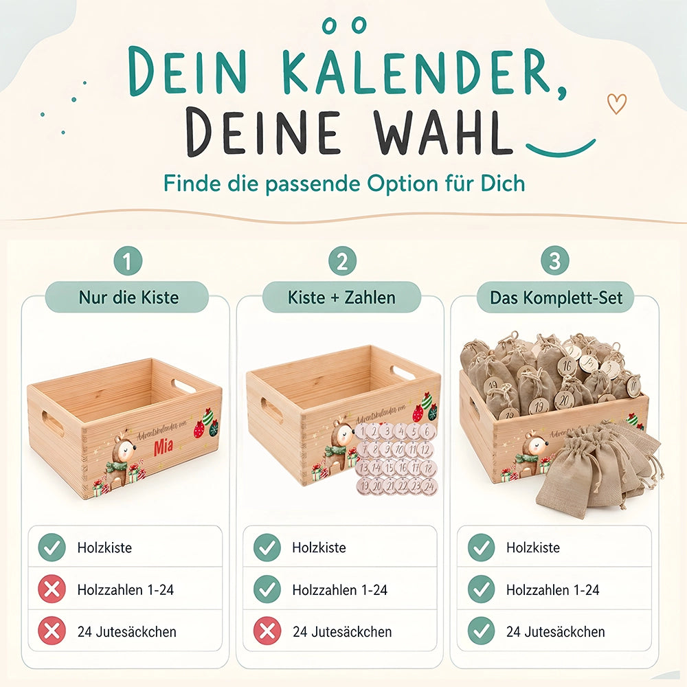 Personalisierter Adventskalender zum Befüllen - Reh mit Geschenken
