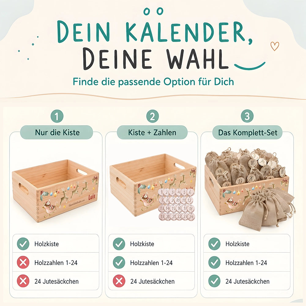 Personalisierter Adventskalender zum Befüllen - Rentier mit Schlitten