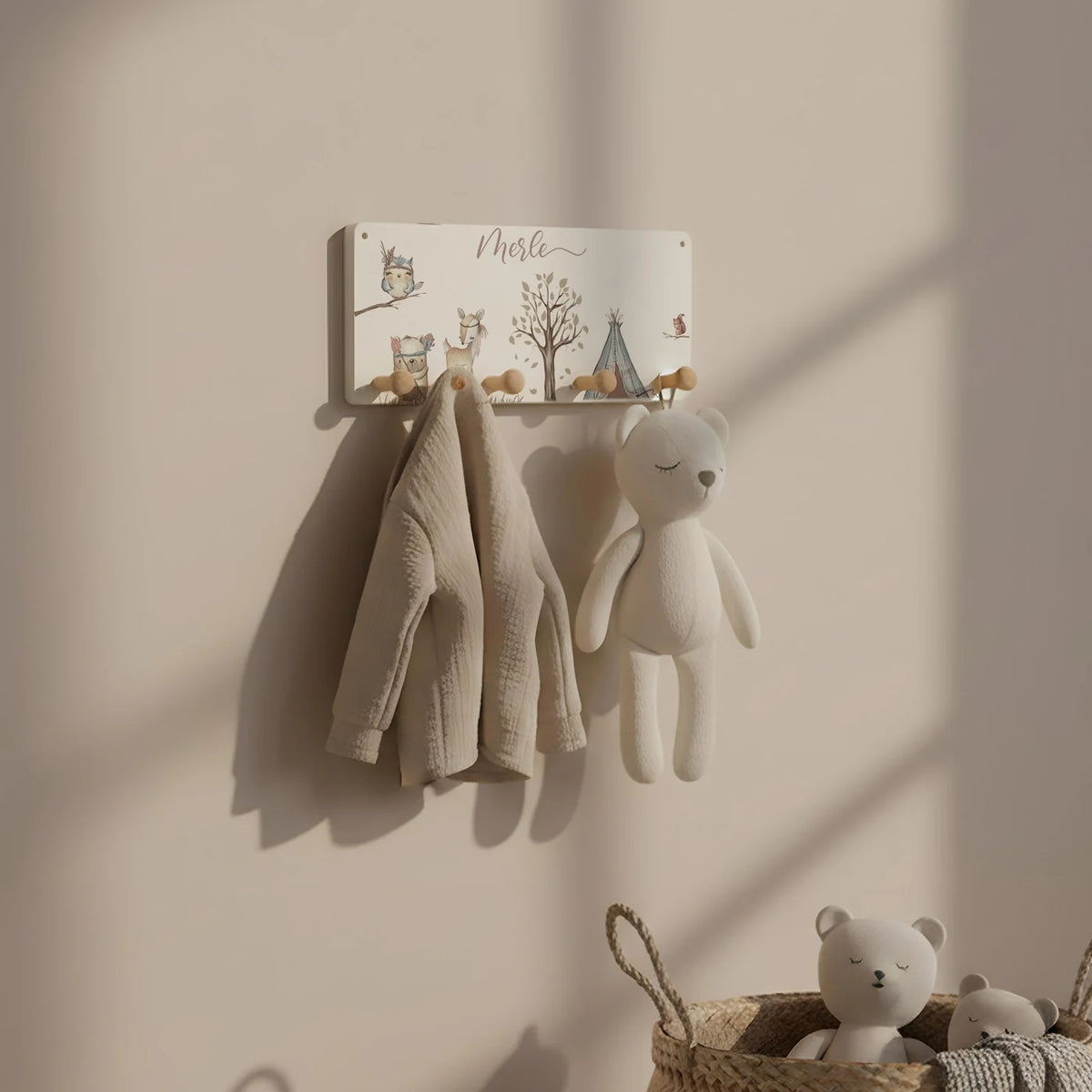 Kindergarderobe Holz personalisiert - Woodland