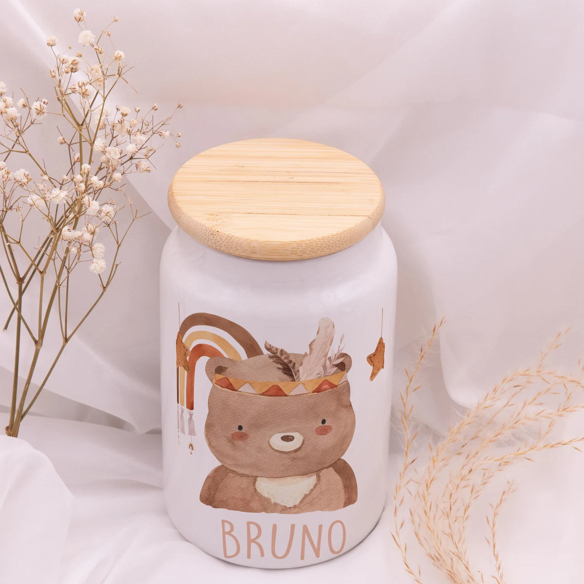 Personalisierbare Keksdose mit Name - Boho Bär