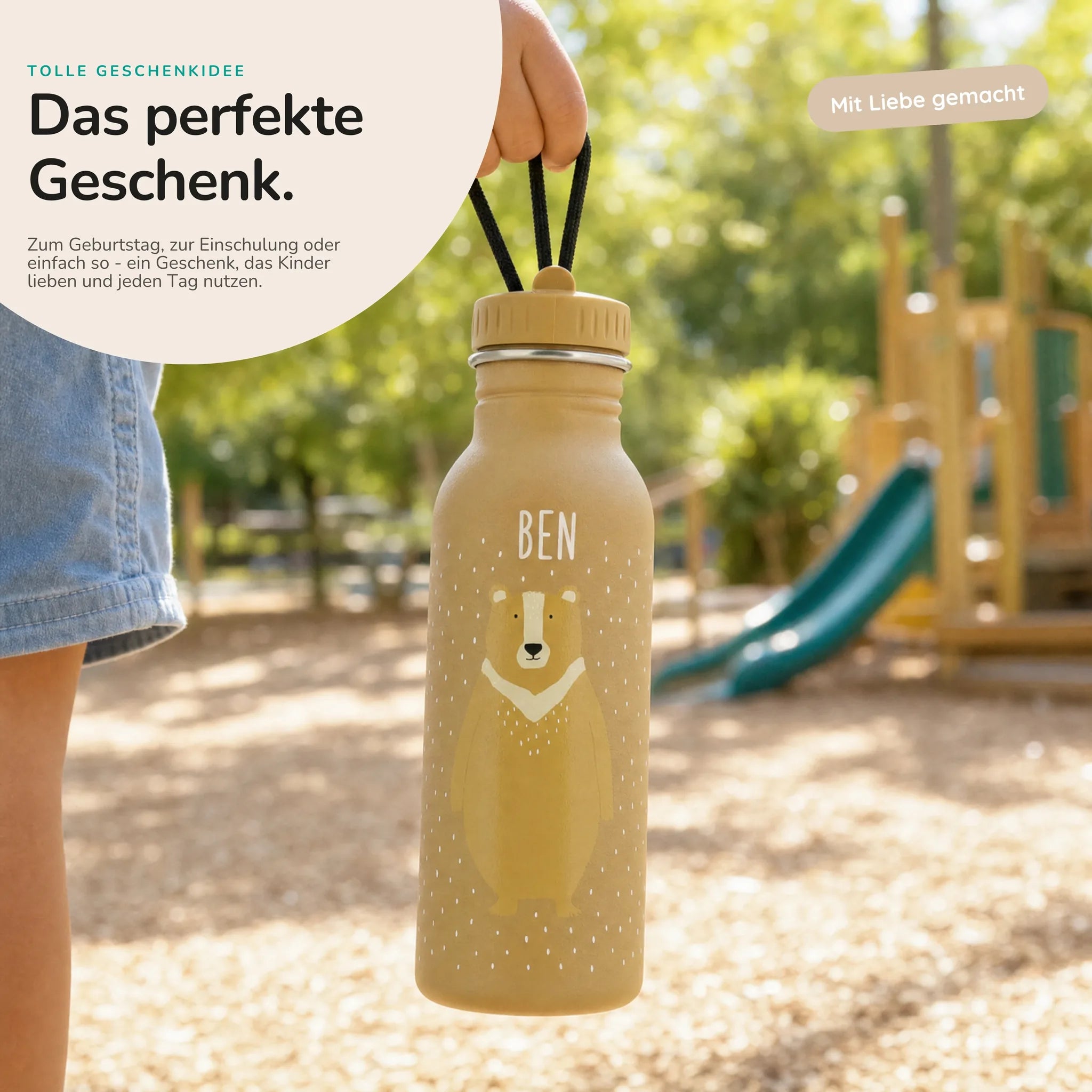 Trixie Trinkflasche Kinder Bär, personalisiert mit Wunschname-Gravur