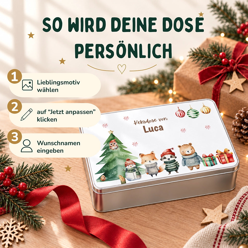Keksdose aus Metall personalisiert - Kleine Weihnachtsfreunde